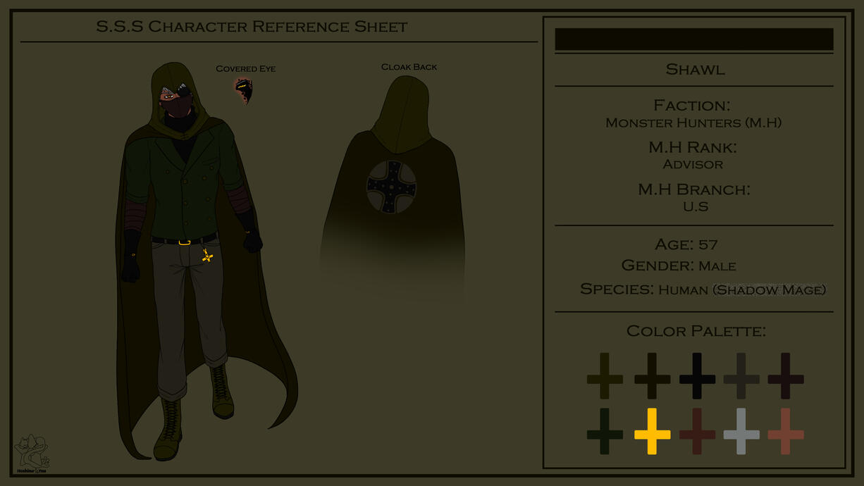 Reference for the character "Shawl" for the S.S.S Series. (https://comicfury.com/comicprofile.php?url=secretsupernaturalsociety)